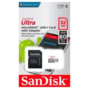 MICRO SD SANDISK 32GB ULTRA COM ADAPTADOR 80MB